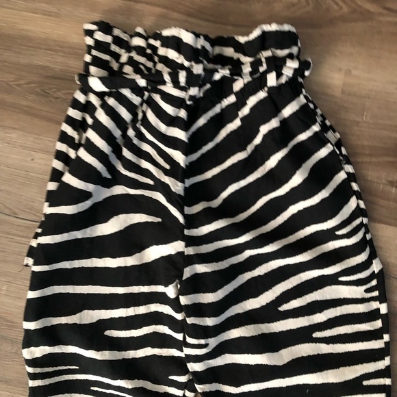 H&M Linen Blend Zebra Print Paper Bag Pants Women Size 2 - Picture 5 of 9